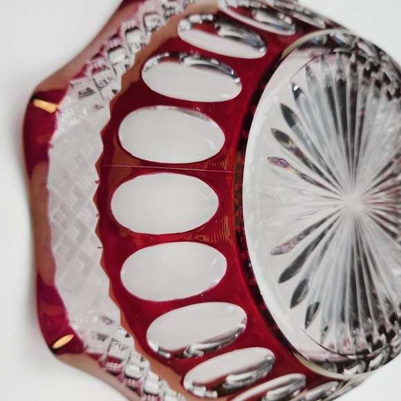 Vintage Westmoreland Wakefield Large Glass Bowl Ruby Red Flash Thumbprint - Picture 5 of 7